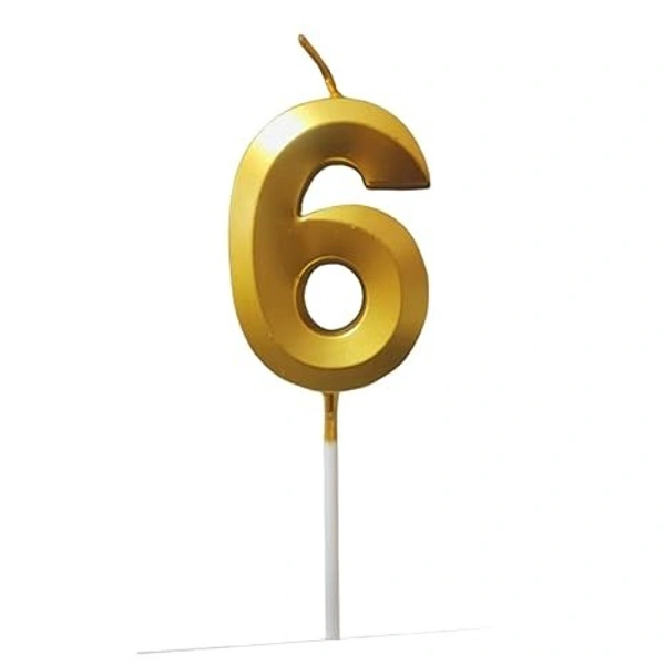 The Baking Curv Golden Number 6 Candle | Metallic Gold Cake Topper for Birthday, Party Decoration, Kids & Adults Celebration| Number Candle | Birthday Candle