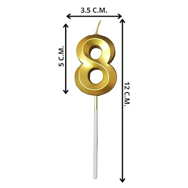 The Baking Curv Golden Number 8 Candle | Metallic Gold Cake Topper for Birthday, Party Decoration, Kids & Adults Celebration | Number Candle | Birthday Candle