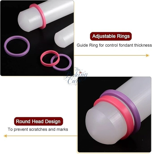 The Baking Curv 9 Inch Nylon Fondant and Dough Rolling Pin – With Adjustable Thickness Guide Rings