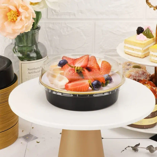 Beta Round Foil Bake & Serve with Lid – Oven-Safe, Disposable, With Dome Lid | The Baking Curv - Black, Pack Of 10