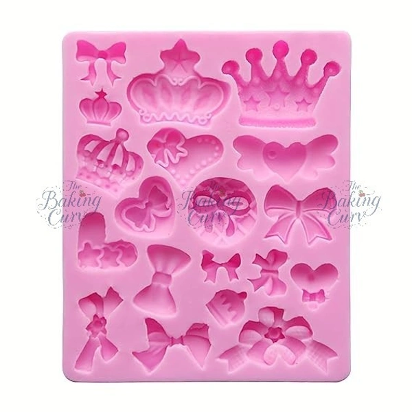 The Baking Curv Bows Crown Heart Silicone Mold, Multifunction Bow Queen Cake Decorating for Sugarcraft, Fondant, Resin,Decorating