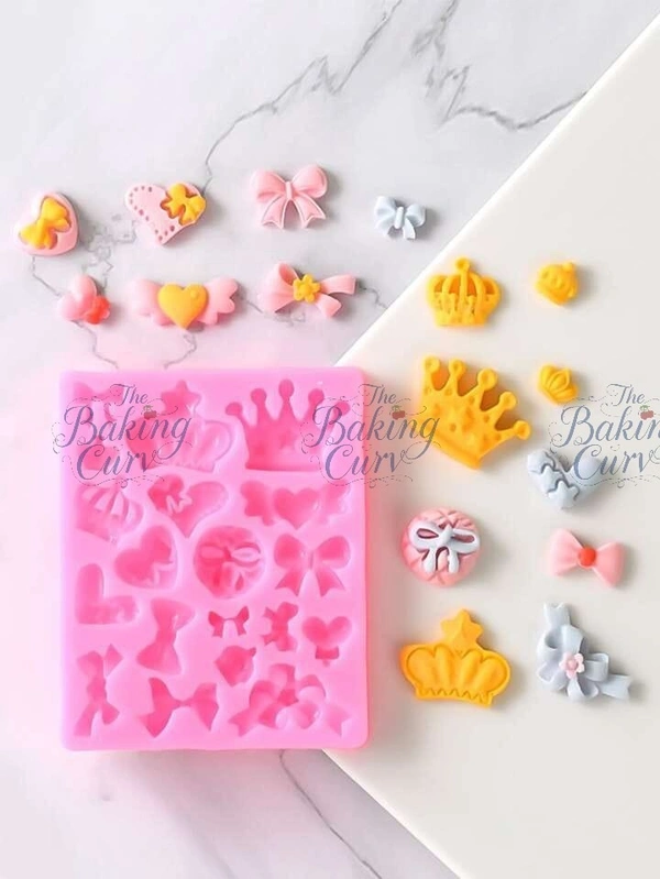 The Baking Curv Bows Crown Heart Silicone Mold, Multifunction Bow Queen Cake Decorating for Sugarcraft, Fondant, Resin,Decorating