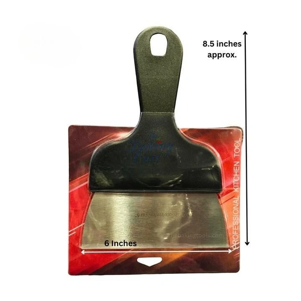 The Baking Curv "6 Inch Chocolate Scraper – Stainless Steel Blade with Black Handle for Cake Decorating & Chocolate Work"