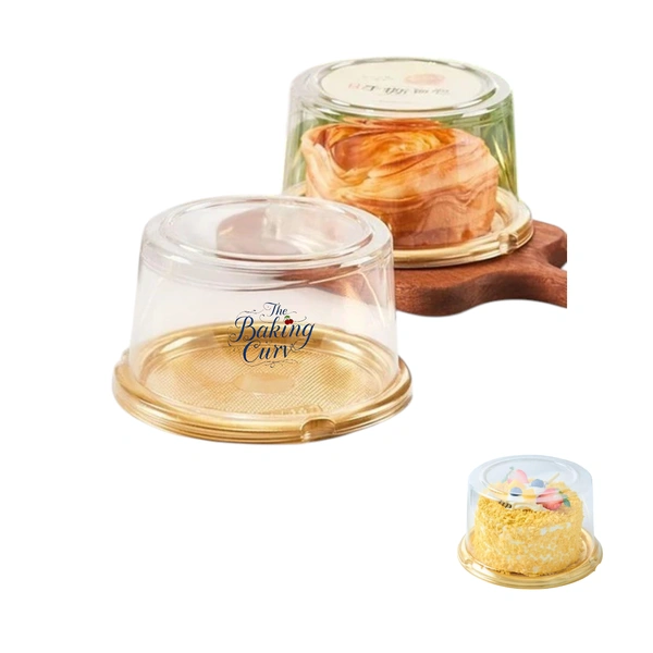 The Baking Curv  PVC Round Bento Box With Golden Base Cake Box (CL1063) Pack of 25 - Pack of 25