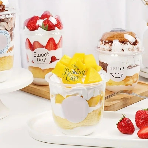 The Baking Curv Clear Plastic Dessert Cups with Lids – Mousse, Parfait & Pudding Containers for Parties & Events - Pack of 10