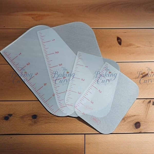 The Baking Curv Flexible Scraper Set of 4-Flexible Smoothner Fondant Mousse Cream Spatula Edge Smoother Cake Decorating Tools