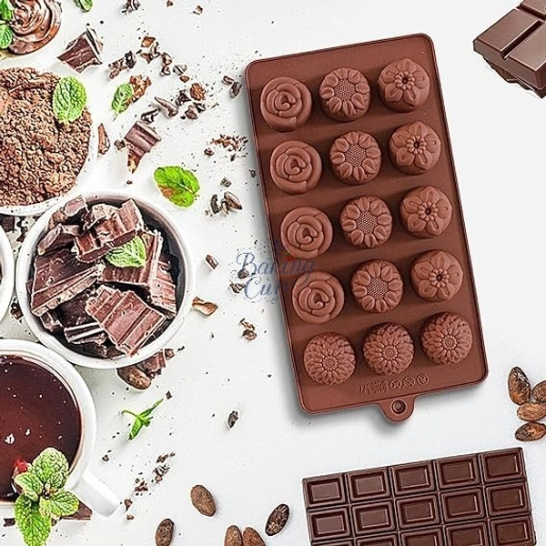 The Baking Curv Flower Shape Silicone Chocolate Mould – 15-Cavity Non-Stick Tray for Homemade Candy & Decorations