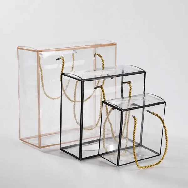 The Baking Curv Transparent 6x6 PVC Hamper Boxes with Handle – Square Gift Packaging Boxes for Hampers & Return Gifts - Pack Of 5