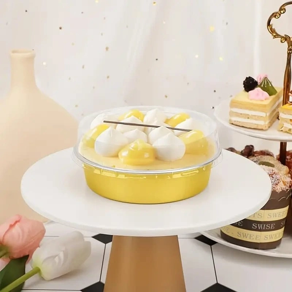 Beta Round Foil Bake & Serve with Lid – Oven-Safe, Disposable, With Dome Lid | The Baking Curv - Golden, Pack Of 25