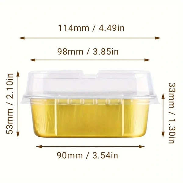  Rectangular 2x3" Foil Bake and Serve Containers with Lids for Cupcakes - Pack Of 25