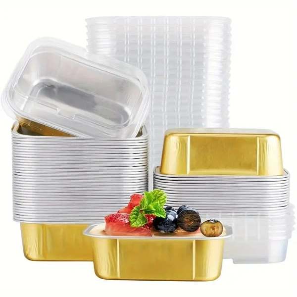  Rectangular 2x3" Foil Bake and Serve Containers with Lids for Cupcakes - Pack Of 25