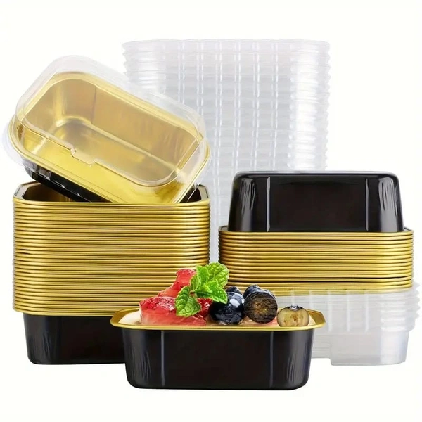  Rectangular 2x3" Foil Bake and Serve Containers with Lids for Cupcakes - Pack Of 50