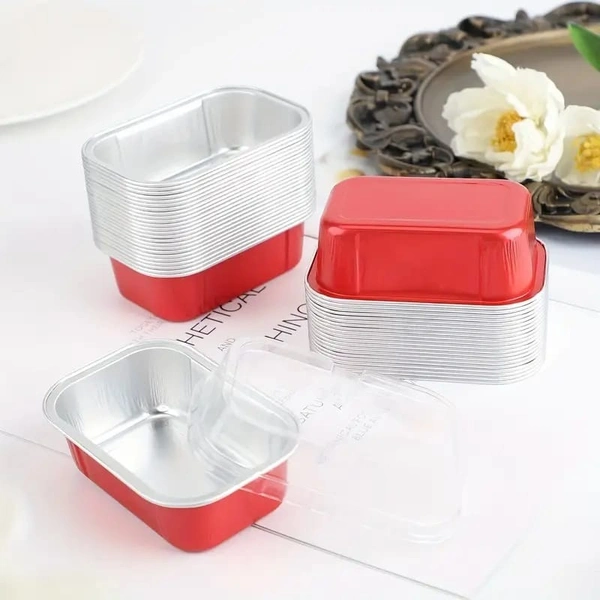  Rectangular 2x3" Foil Bake and Serve Containers with Lids for Cupcakes - Pack Of 50