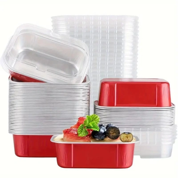  Rectangular 2x3" Foil Bake and Serve Containers with Lids for Cupcakes - Pack Of 50