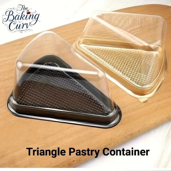 The Baking Curv Triangle Pastry Container | Clear Hinged Plastic Clamshell for Cake or Pie Slices - Black, Pack Of 25