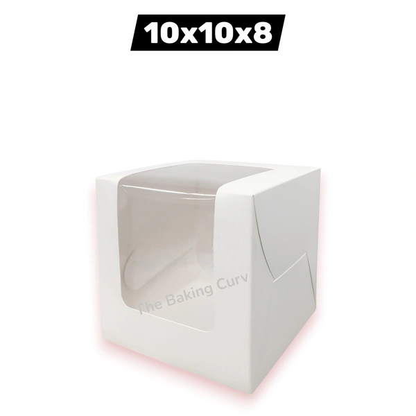 The Baking Curv Tall Cake Box 10x10x8 Inches with L-Shape Window – Elegant Window Box for Small Tier & Fondant Cakes - 10x10x8