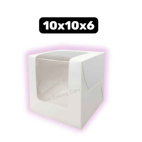 The Baking Curv Tall Cake Box 10x10x6 Inches with L-Shape Window – Elegant Window Box for Small Tier & Fondant Cakes - 10x10x6