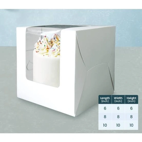 The Baking Curv Tall Cake Box 10x10x6 Inches with L-Shape Window – Elegant Window Box for Small Tier & Fondant Cakes - 10x10x6
