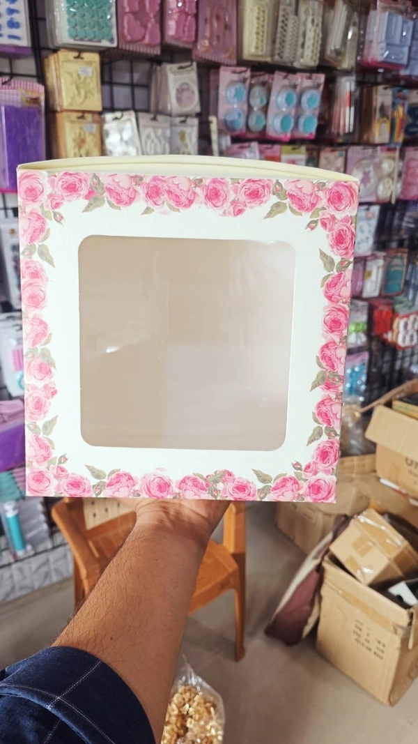 The Baking Curv Floral Tall Cake Box with 2-Side Window – 10x10x7 Inch Elegant Printed Box for Designer Cakes - 10x10x7, Pack Of 5