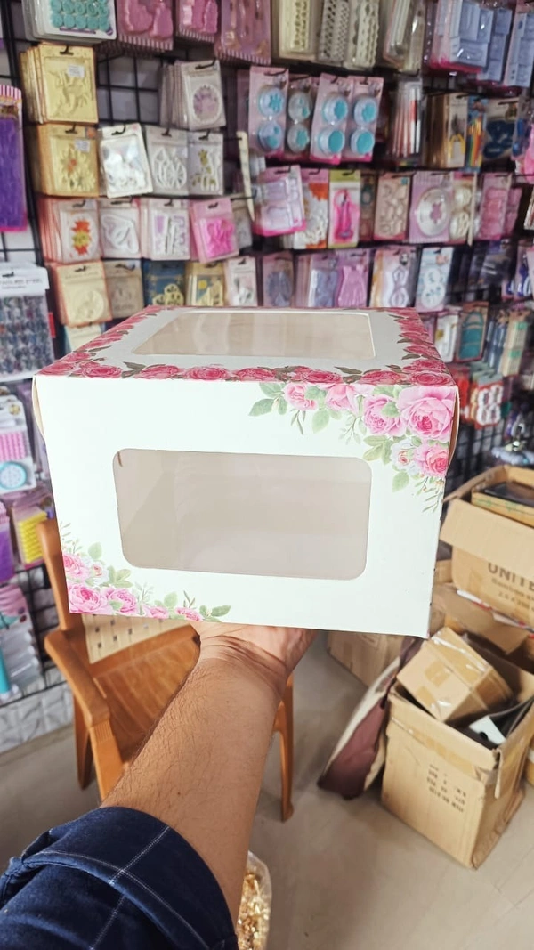 The Baking Curv Floral Tall Cake Box with 2-Side Window – 10x10x7 Inch Elegant Printed Box for Designer Cakes - 10x10x7, Pack Of 5