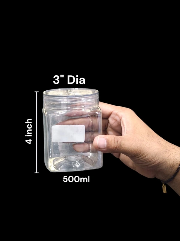 The Baking Curv Transparent Square Pet Jar 3" Dia 4 inch height (500ml)