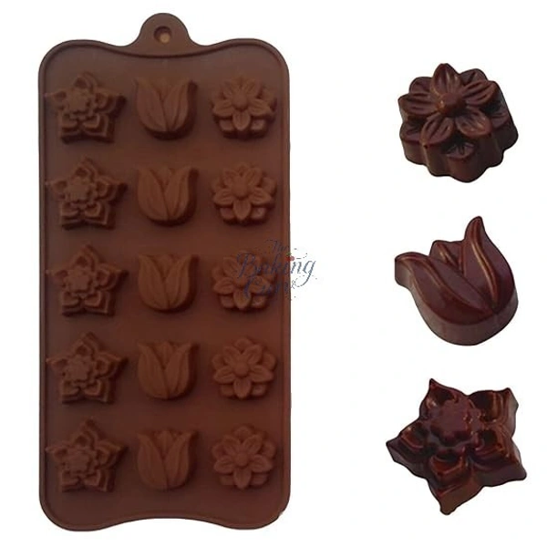 The Baking Curv Leaf & Flower Shape Silicone Chocolate Mould – 15-Cavity Non-Stick Tray for Candy Making & Cake Decoration