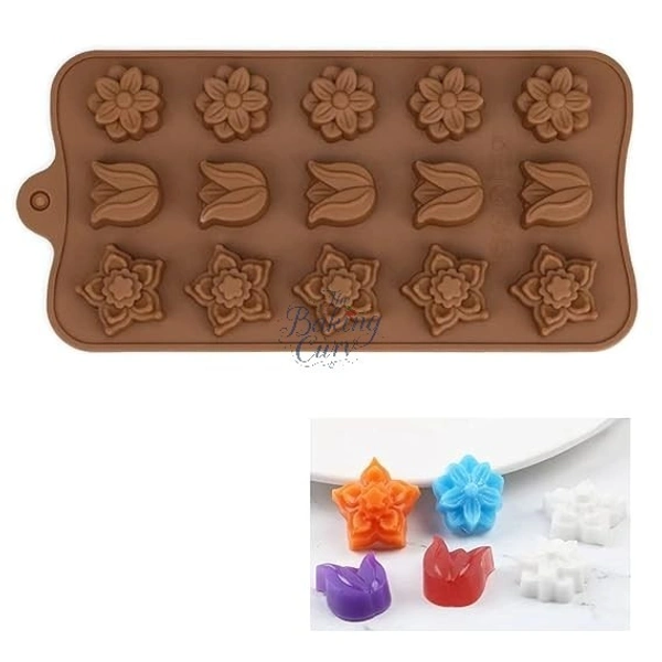 The Baking Curv Leaf & Flower Shape Silicone Chocolate Mould – 15-Cavity Non-Stick Tray for Candy Making & Cake Decoration