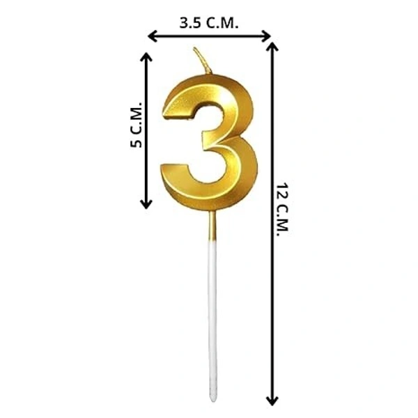 The Baking Curv Golden Number 3 Candle | Metallic Gold Cake Topper for Birthday, Party Decoration, Kids & Adults Celebration| Number Candle | Birthday Candle