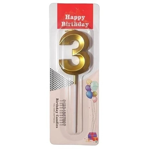 The Baking Curv Golden Number 3 Candle | Metallic Gold Cake Topper for Birthday, Party Decoration, Kids & Adults Celebration| Number Candle | Birthday Candle