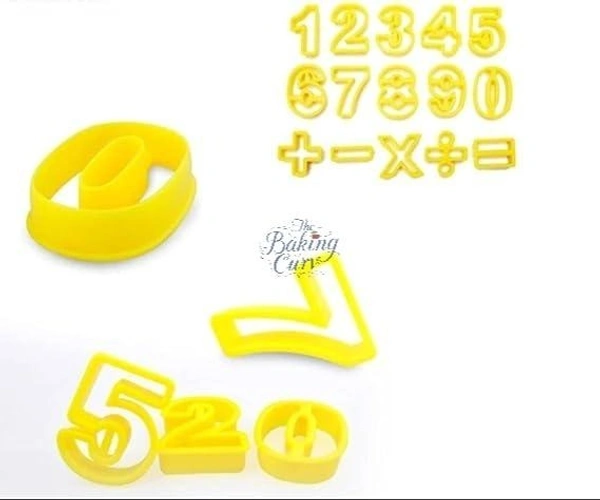"Plastic Number & Math Sign Fondant Cutter Set – 0–9 Digits & Symbols for Cake Decorating"