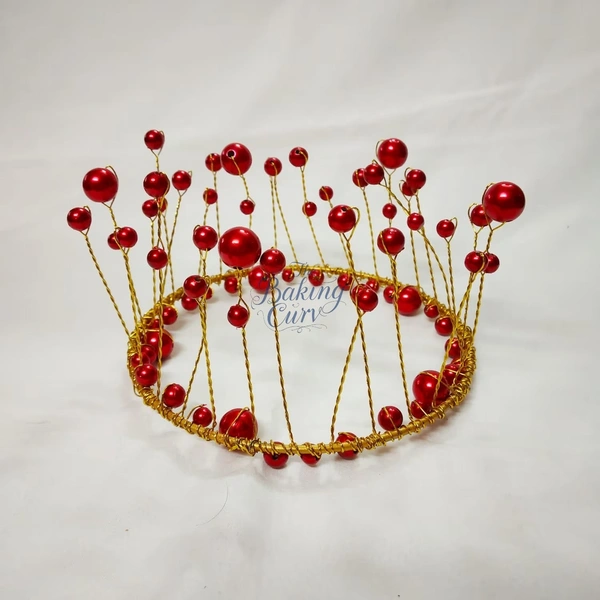The Baking Curv Red Pearl Crown Cake Topper – Elegant Decorative Accessory for Birthday, Baby Shower & Princess Theme Cakes