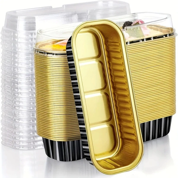 Rectangle Foil Limo Bake & Serve with Lid – Oven-Safe, Disposable Baking Tray with Dome Lid | The Baking Curv - Pack Of 10, Black