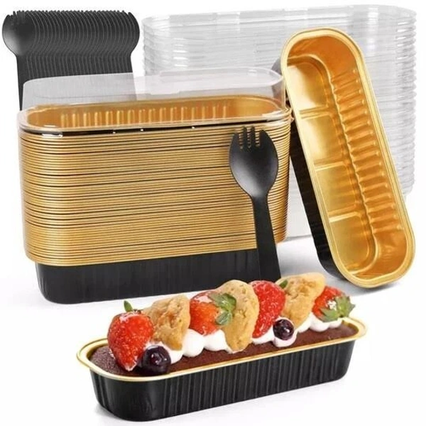 Rectangle Foil Limo Bake & Serve with Lid – Oven-Safe, Disposable Baking Tray with Dome Lid | The Baking Curv - Pack Of 10, Black