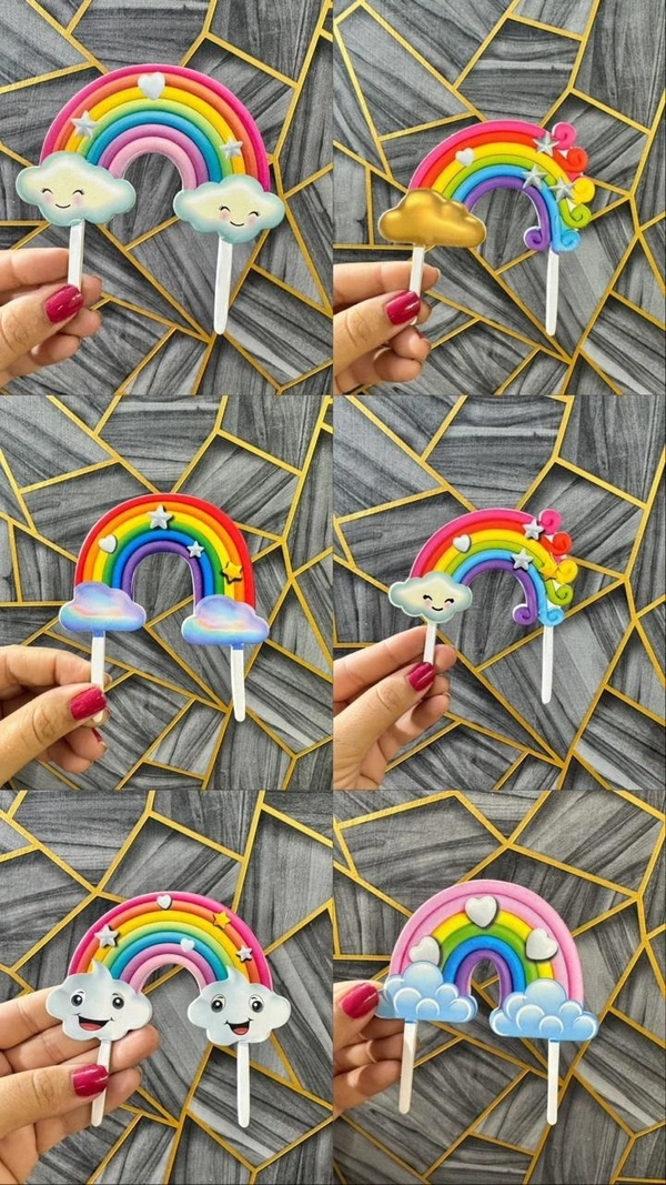 The Baking Curv Rainbow Cake Topper – Mixed Design Decorative Topper for Birthdays & Celebrations