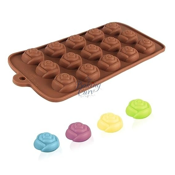 The Baking Curv Rose Shape Chocolate Silicone Mould – 15-Cavity Non-Stick, Flexible & Reusable Silicone Tray for Chocolate, Candy, Jelly & More