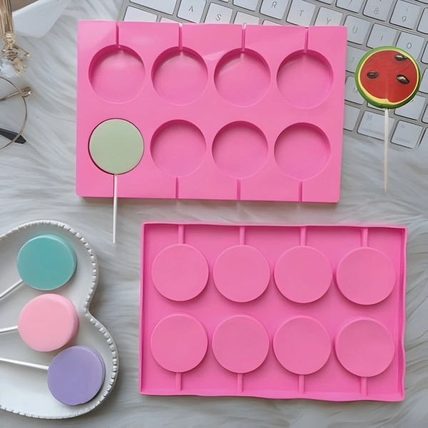 THE BAKING CURV SILICON LOLLIPOP MOULD 8 IN 1 PLAIN ROUND