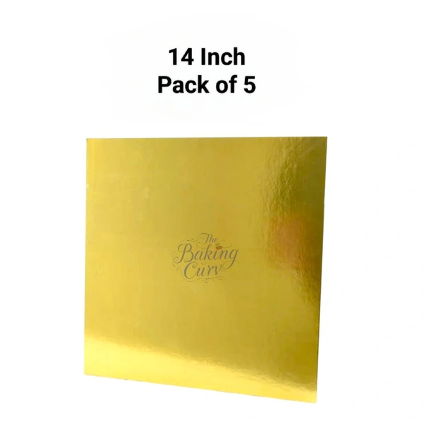 The Baking Curv Reusable Square MDF Cake Base 14x14 –Ideal for Professional Cake Presentation (Pack Of 5) - 14 Inch, Golden