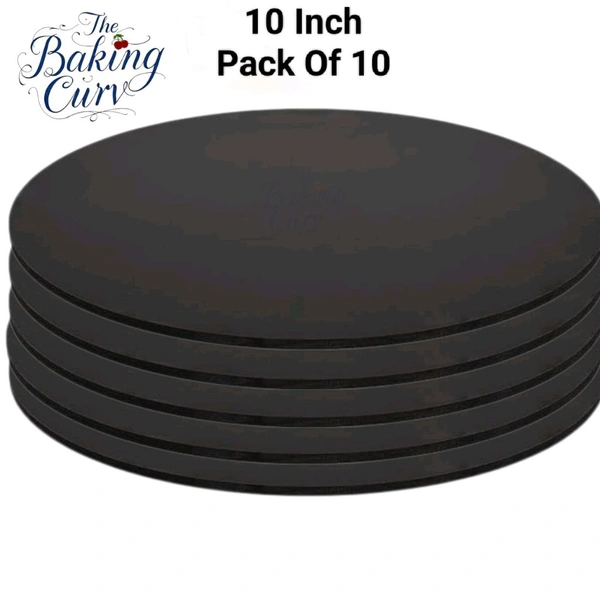 The Baking Curv Reusable Round MDF Cake Base 10x10 – Ideal for Professional Cake Presentation (Pack Of 10) - 10 Inch, Black