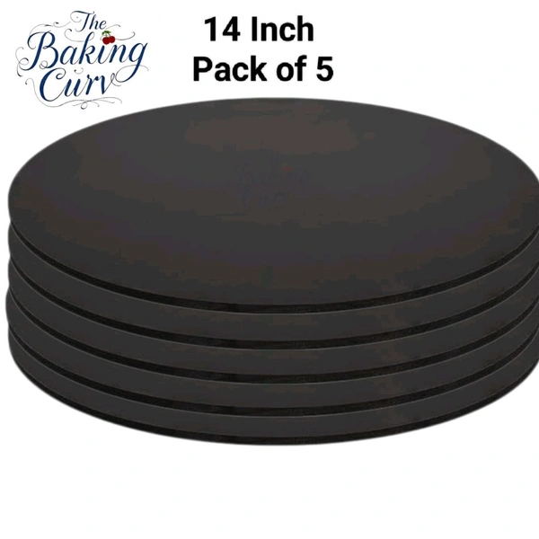 The Baking Curv Reusable Round MDF Cake Base 14x14 – Ideal for Professional Cake Presentation (Pack Of 5) - Black, 14 Inch