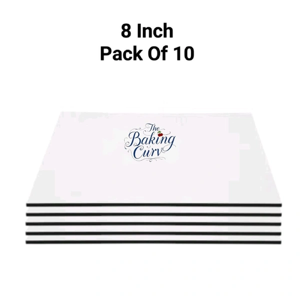 The Baking Curv Reusable Square MDF Cake Base 8x8 – Ideal for Professional Cake Presentation (Pack Of 10)  - 8 Inch, White