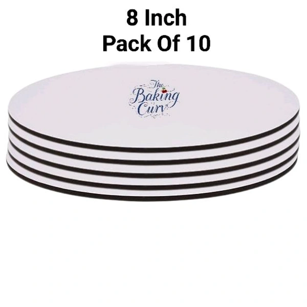 The Baking Curv Reusable Round MDF Cake Base 8x8 – Ideal for Professional Cake Presentation (Pack Of 10)  - White, 8 Inch