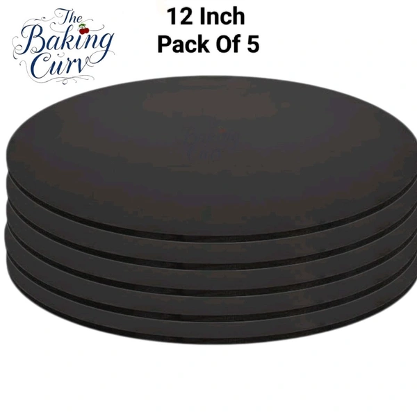 The Baking Curv Reusable Round MDF Cake Base 12x12 – Ideal for Professional Cake Presentation (Pack Of 5) - Black, 12 Inch
