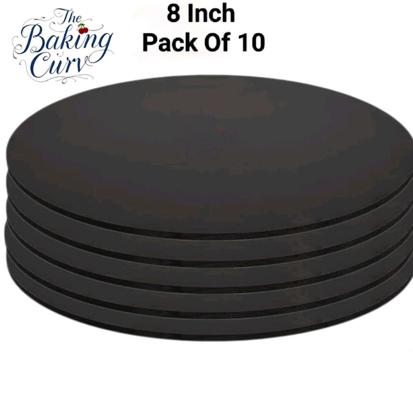 The Baking Curv Reusable Round MDF Cake Base 8x8 – Ideal for Professional Cake Presentation (Pack Of 10)  - Black, 8 Inch