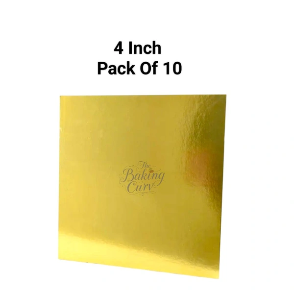 The Baking Curv Reusable Square MDF Cake Base 4x4 – Ideal for Professional Cake Presentation (Pack Of 10)  - Golden, 4 Inch