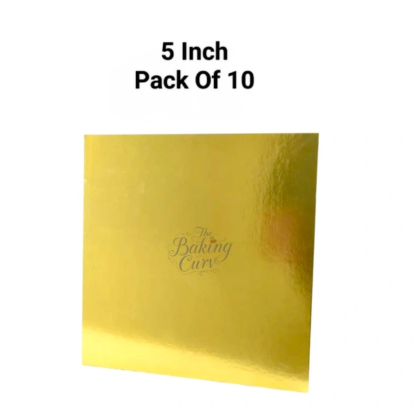 The Baking Curv Reusable Square MDF Cake Base 5x5 – Ideal for Professional Cake Presentation (Pack Of 10)  - Golden, 5 Inch