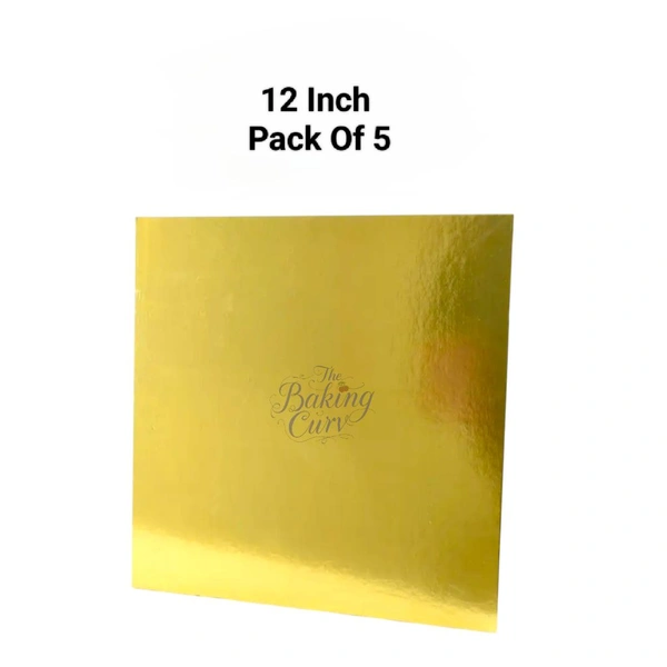 The Baking Curv Reusable Square MDF Cake Base 12x12 – Ideal for Professional Cake Presentation (Pack Of 5)  - 12 Inch, Golden