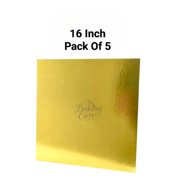 The Baking Curv Reusable Square MDF Cake Base 16x16 –Ideal for Professional Cake Presentation (Pack Of 5) - 16 Inch, Golden, Pack of 5