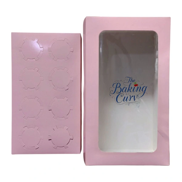 The Baking Curv 8 Cavity Cup Cake Box - Pink, Pack Of 25