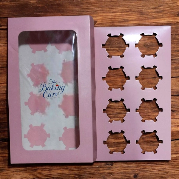 The Baking Curv 8 Cavity Cup Cake Box - Pink, Pack Of 25