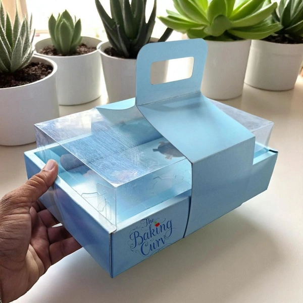 The Baking Curv 6 Cavity Cup Cake Box - Blue, Pack Of 25